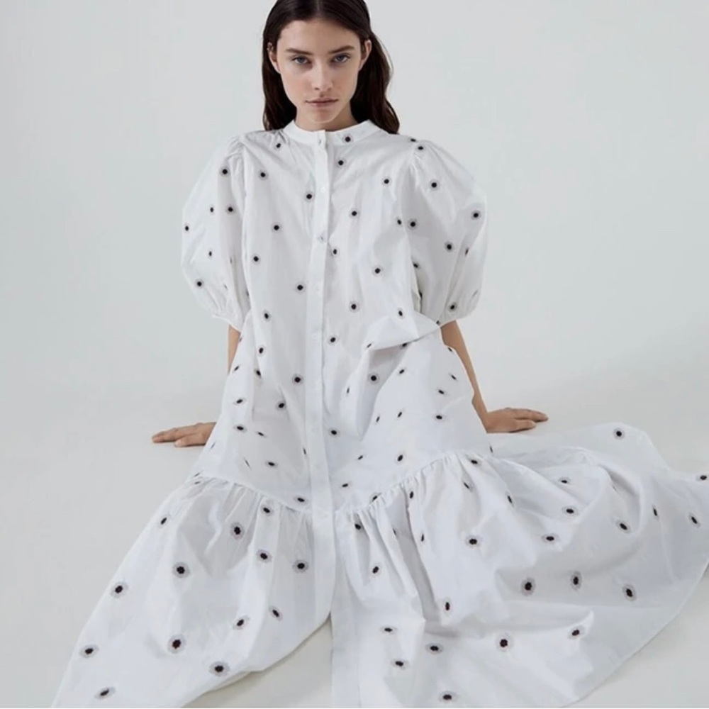 Zara white button up maxi dress- embroidered